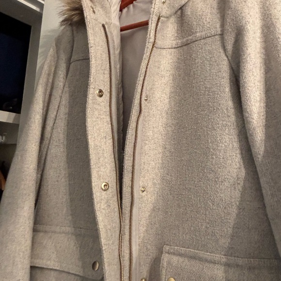 Jcrew women's Gray Coat with Faux Fur Trim - Picture 3 of 6